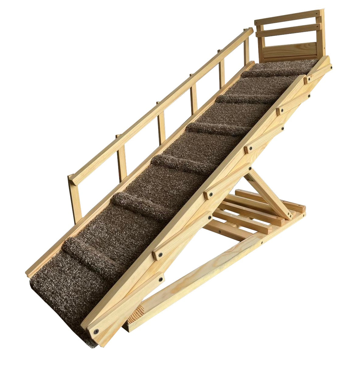 Wooden dog ramp with front and side rails - maximum safety for small and senior dogs climbing to bed or couch